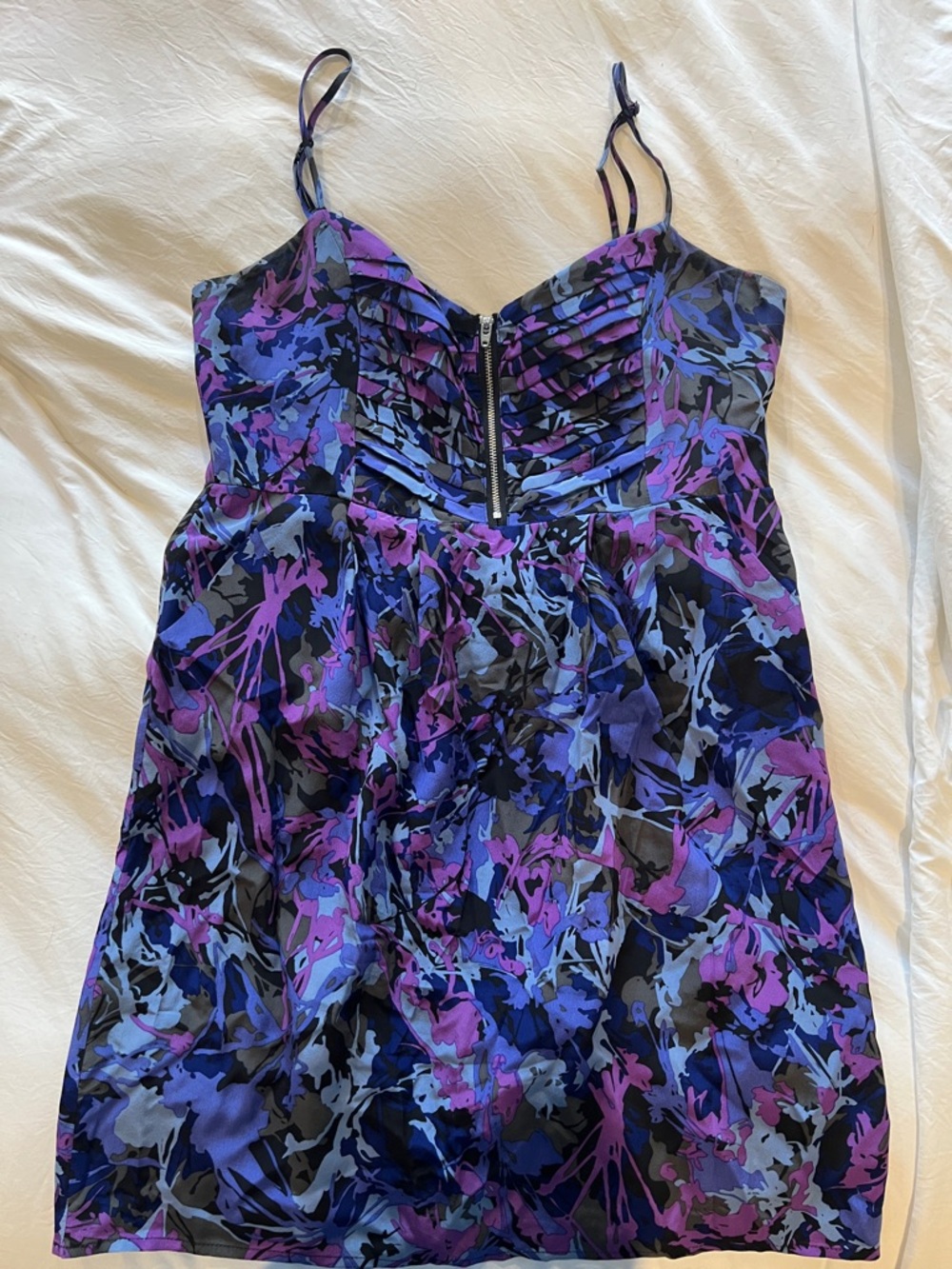 Yumi Kim Purple and Blue Floral Print Spaghetti-Strap Dress Top